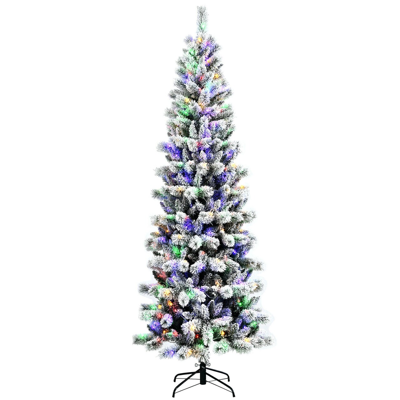 Pre-Lit Hinged Christmas Tree Snow Flocked with 9 Modes Remote Control Lights